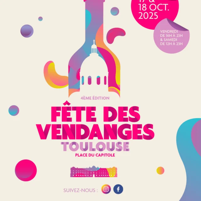 J - 30 pour l’événement qui fait vibrer les papilles toulousaines revient sur la Place du Capitole ! 🤩

Venez à la rencontre de 40 vignerons du Sud-Ouest et dégustez leurs créations uniques 🍇

☀️ Au programme :

✺ Sélections de vins d’exception
✺ Gourmandises locales
✺ Ambiance festive avec musique et animations toute la journée

📅 Date : 17 & 18 octobre 2025
⏰ Heure : De 16h à 23h le vendredi & de 12h à 23h le samedi
📍 Lieu : Place du Capitole

Préparez vos papilles pour un week-end de découvertes, de convivialité et de fête ! 😋🍷

📲 Suivez-nous pour ne rien manquer du programme, des exposants et des surprises 🎁

#dégustationdevin #toulouse #vinsdetoulouse #soiréegourmande #événementtoulouse #fête #vendanges #fêtedesvendanges #toulousemaville #occitanie #culture #musique #FDV2024 #instawine #vignerons #sudouestdecoeur #vinsblancs #vinsrouges #toulousefood